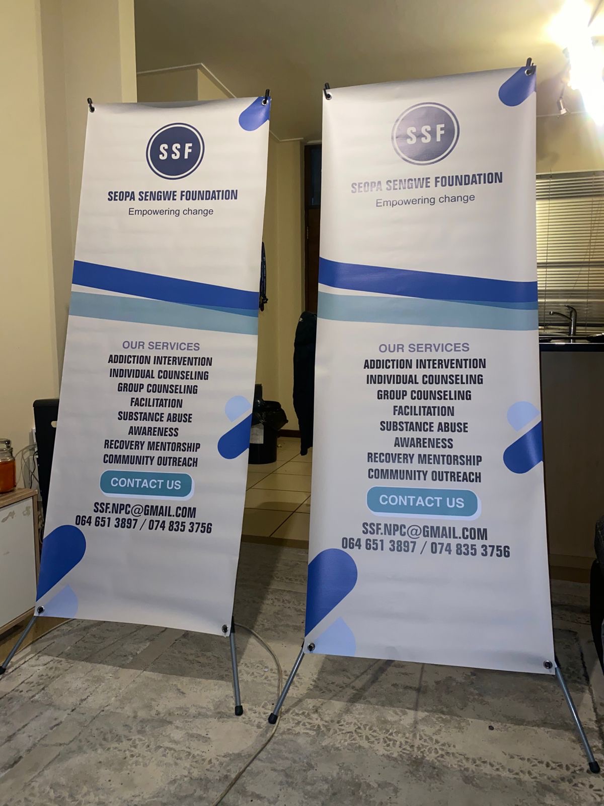 Seopa Sengwe Foundation banners listing services at an outreach event