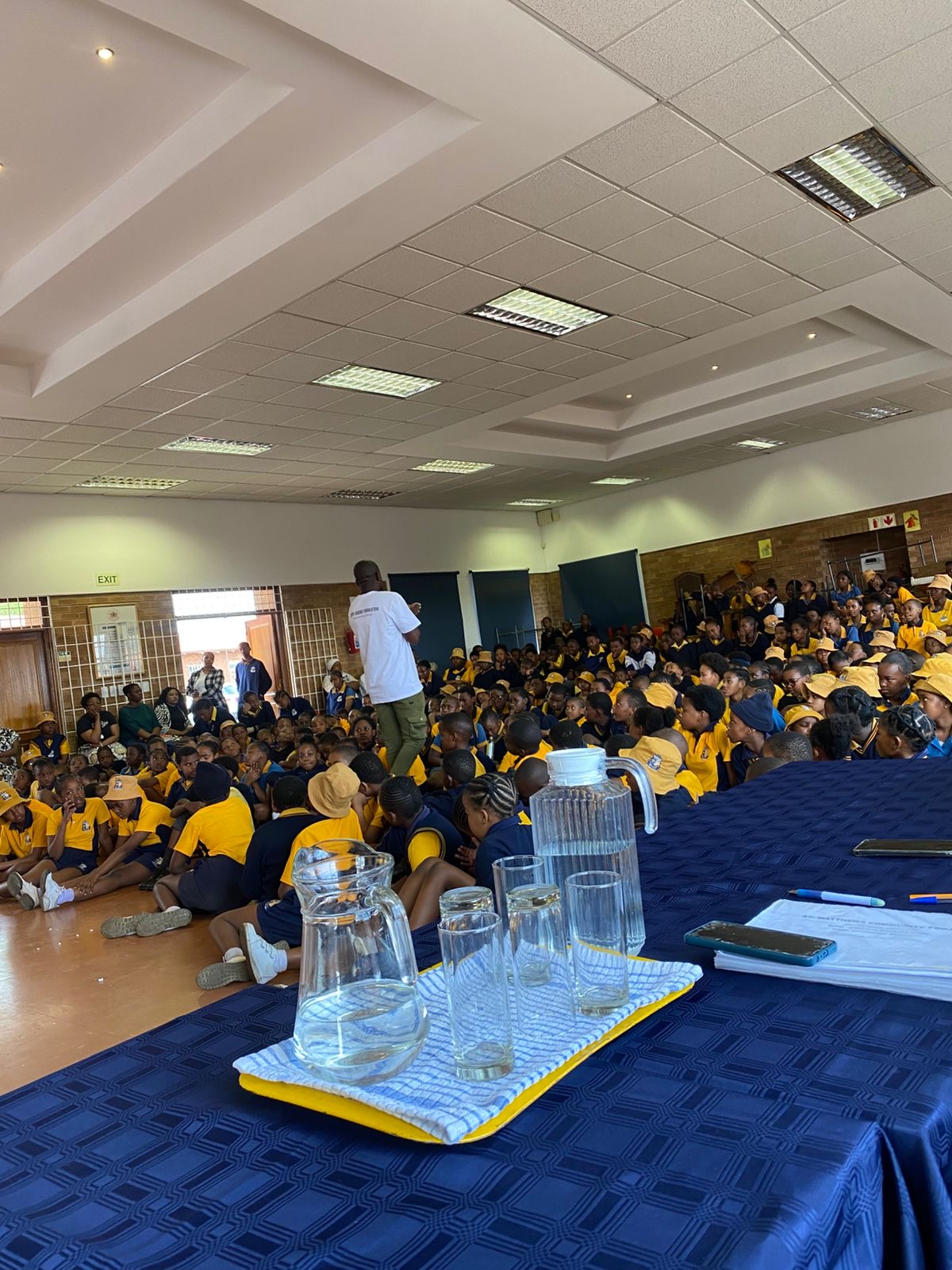 SSF facilitator speaking to learners at a school substance abuse awareness talk
